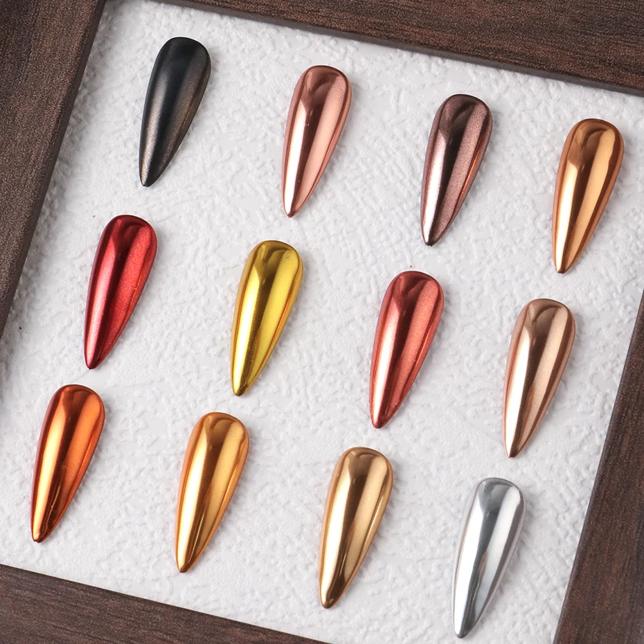 12 stuks chroom spiegel rood goud nagelpoeder pigment metallic magische spiegel nail art glitter poeder wrijven stof decoraties manicure