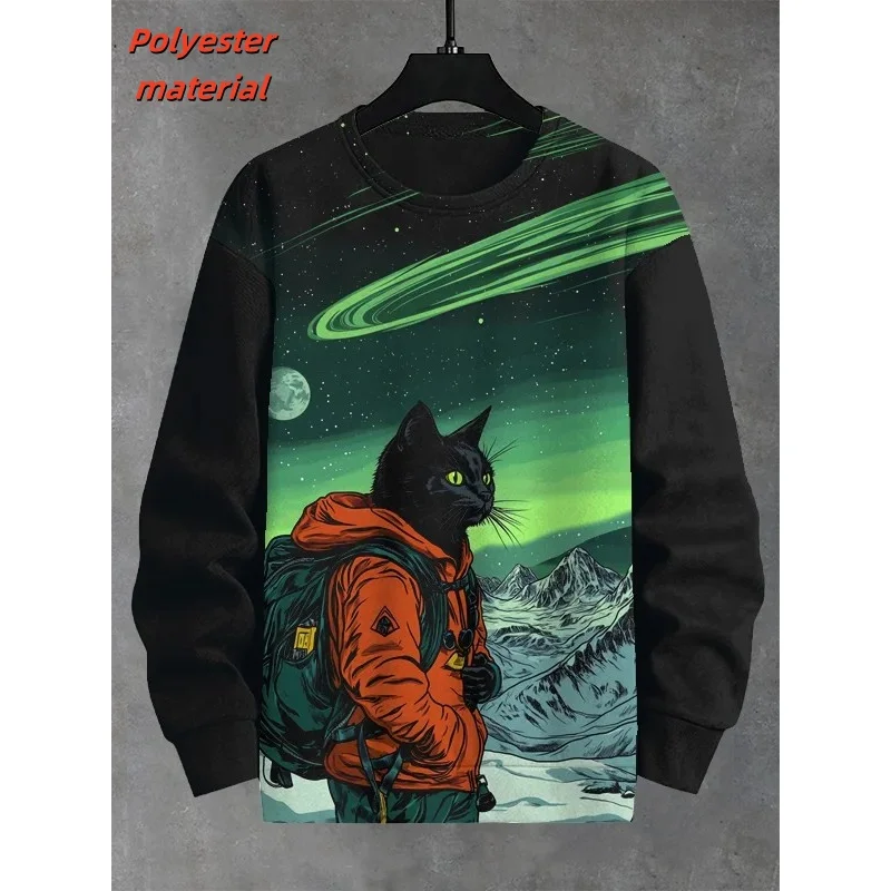 3d impresso gato mágico moletom para homem flor pinguim padrão hoodies casual solto topos em torno do pescoço pulôver streetwear