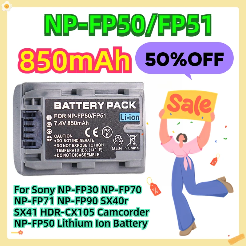 For Sony NP-FP30 NP-FP70 NP-FP71 NP-FP90 SX40r SX41 HDR-CX105 Camcorder NP-FP50 Lithium Ion Battery 850mAh