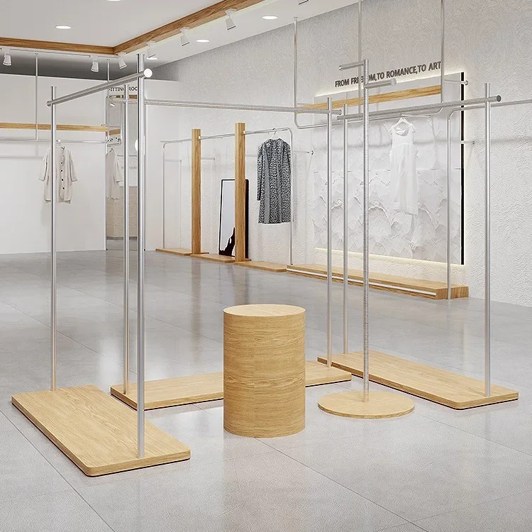 Nakajima display rack display rack Floor-to-ceiling stainless steel log color hanging clothes rack