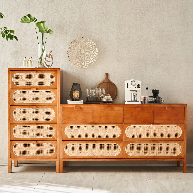 Ash chest of drawers, Nordic home, modern, simple rattan drawer storage cabinet, B&B creative solid wood