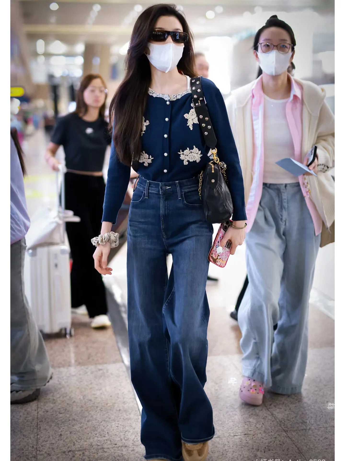 

Women's High Waist Fce Lined Thiened Denim Pants Winter Loose Fit Bell Bot Jeans Warm Elastic Trousers
