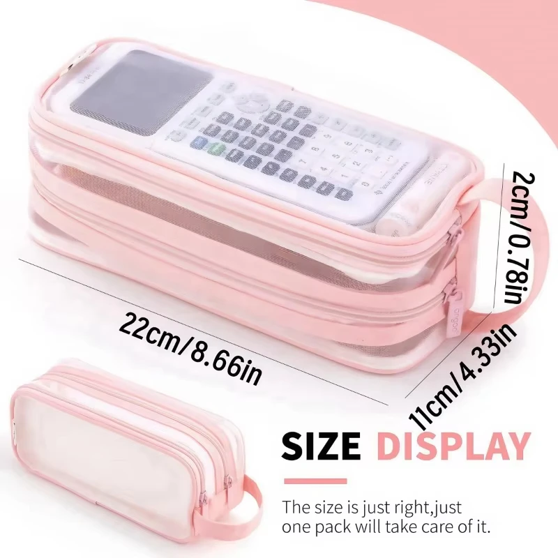 Large Capacity Mesh Pencil Case Double Layer Transparent Pencil Pouch Handheld Multifunctional Cosmetic Bag Suitable for Student