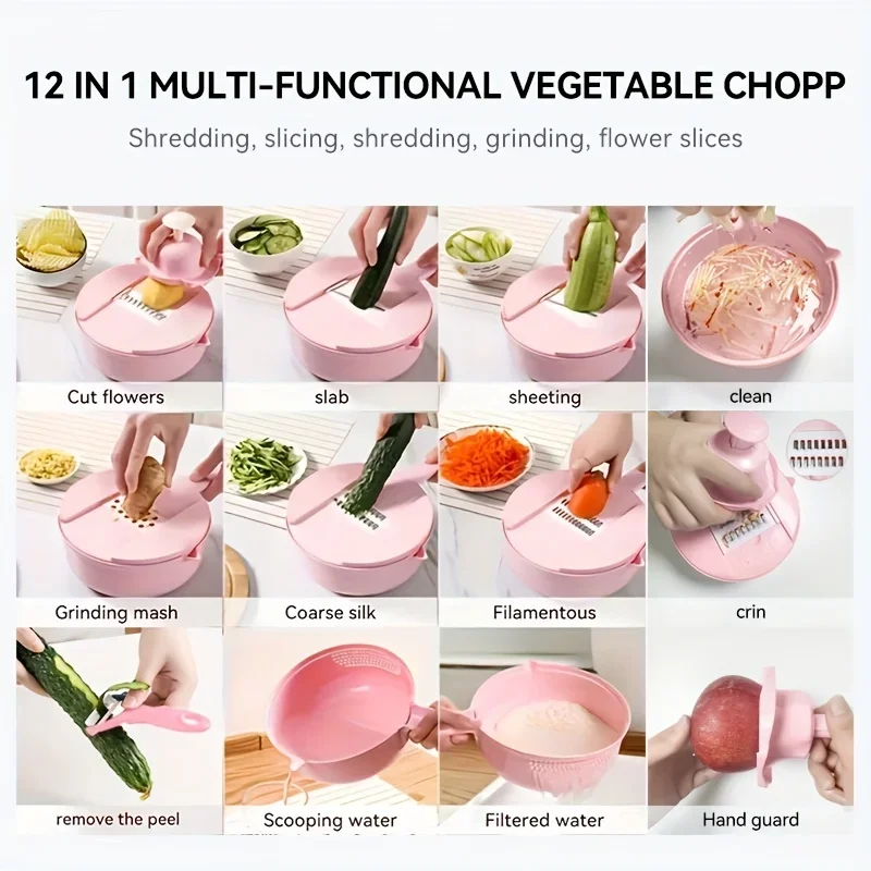 12 In 1 Multi-Functional Vegetable Chopper Potatoes Manually Cut Shred Slicer Radish Grater Kitchen Tools For Hotel/Commercial