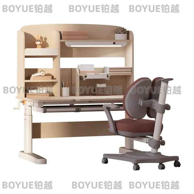 Solid Wood Kids Study Desk with Integrated Lamp Ergonomic Writing Table for Primary School Students Home Learning Furniture