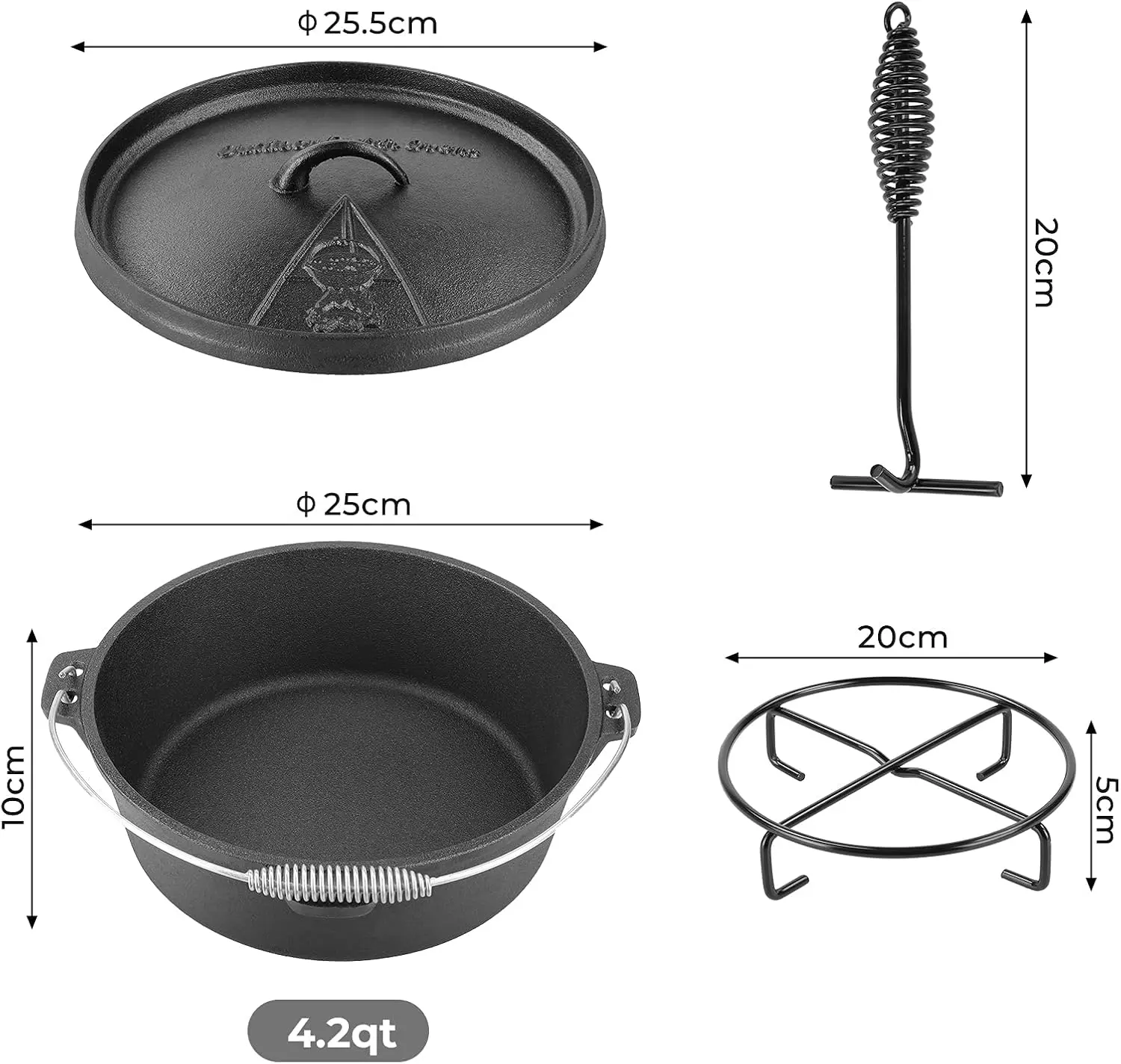 

4.2 Quart Dutch Oven BBQ Oven Pot Cast Iron Cooking Pot Roasting Pan Also For Gas Grill Plus A Lid Lifter Fast Cooking