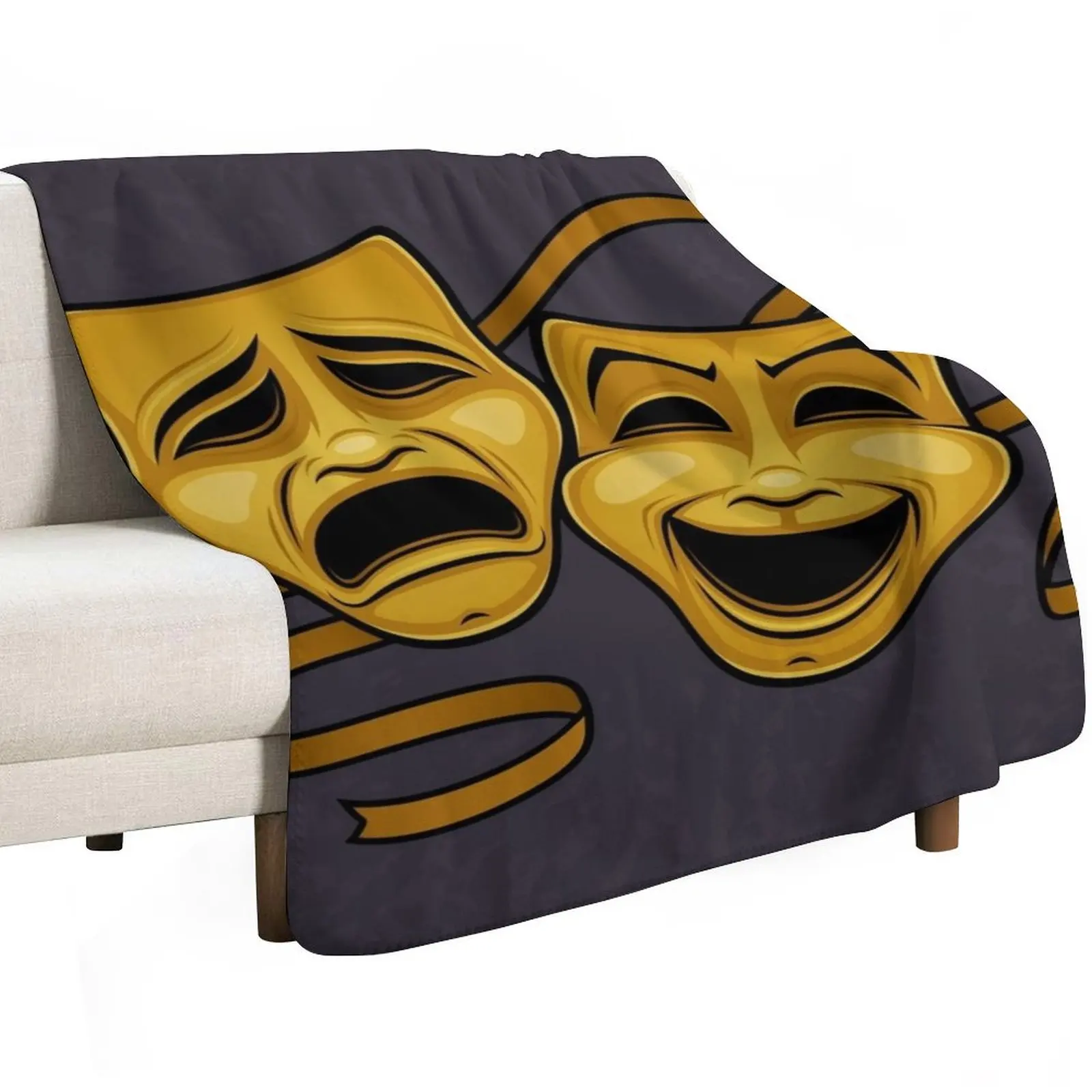 Gold Comedy And Tragedy Theater Masks Throw Blanket Easy Care Comfortable Blanket for Couch view 2