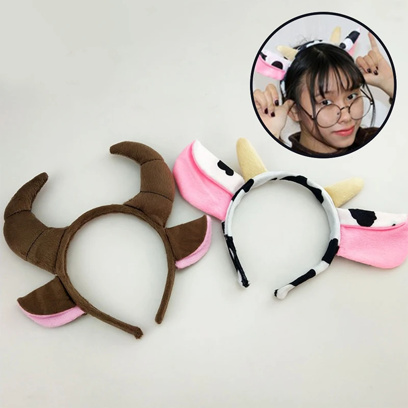 Diadema creativa con orejas de cuerno de leche de vaca, disfraz de Animal, banda para el pelo, accesorios para fiesta