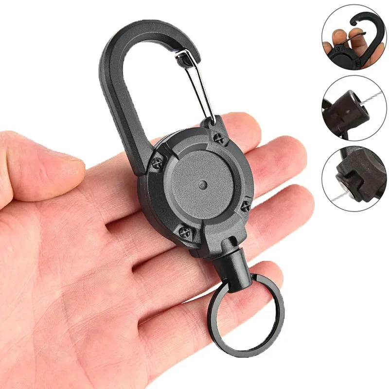 Automatic Retractable Wire Rope Luya Anti-theft Tactical Keychain Telescopic Belt Keyring Outdoor Carabiner Hook Backpack Buckle