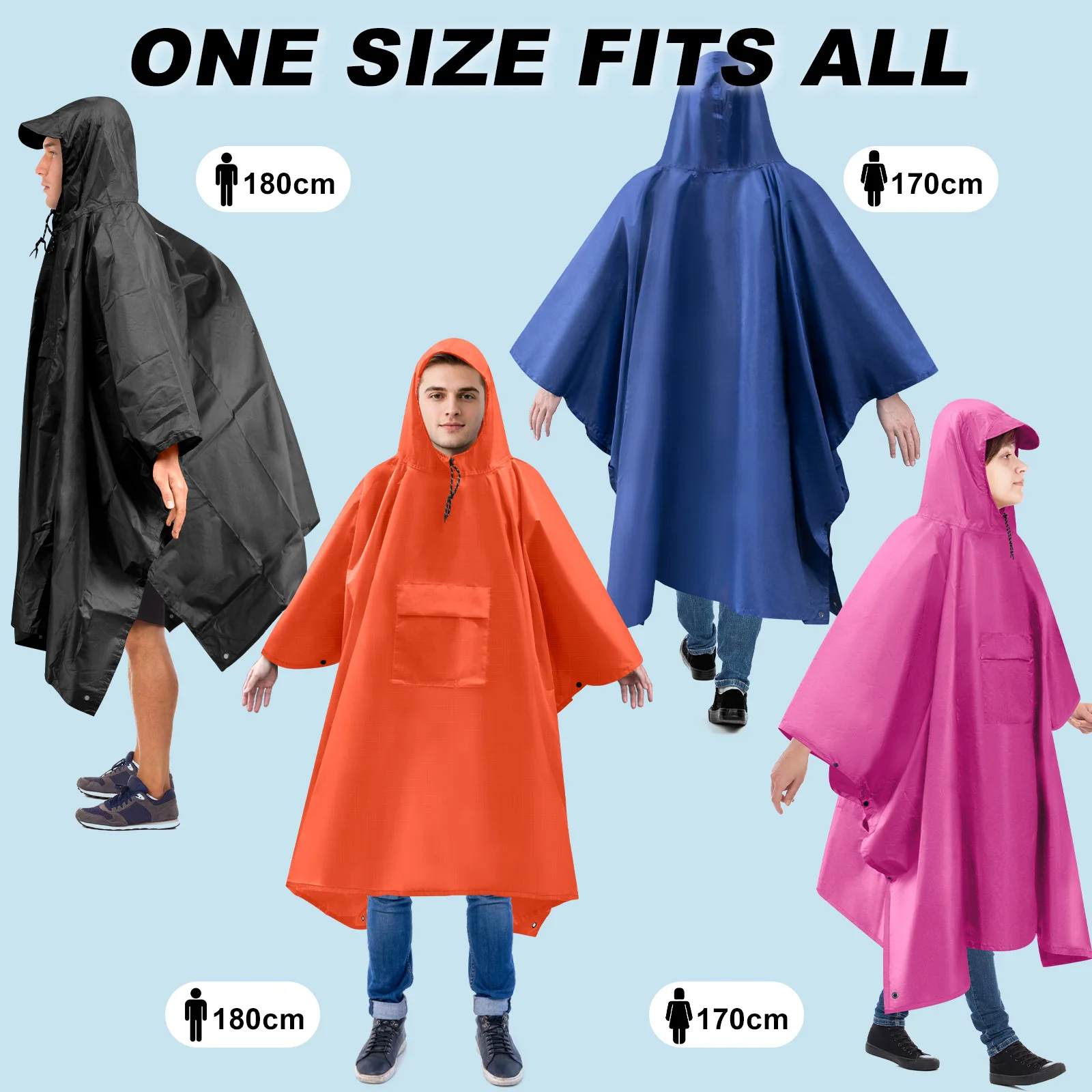 معطف مطر للبالغين معطف واق من المطر خفيف الوزن مقاوم للماء مع خيمة ملابس ضد المطر بغطاء للرأس ﻿ لصيد الأسماك في الهواء الطلق والمشي لمسافات طويلة والتخييم وركوب الدراجات والسفر