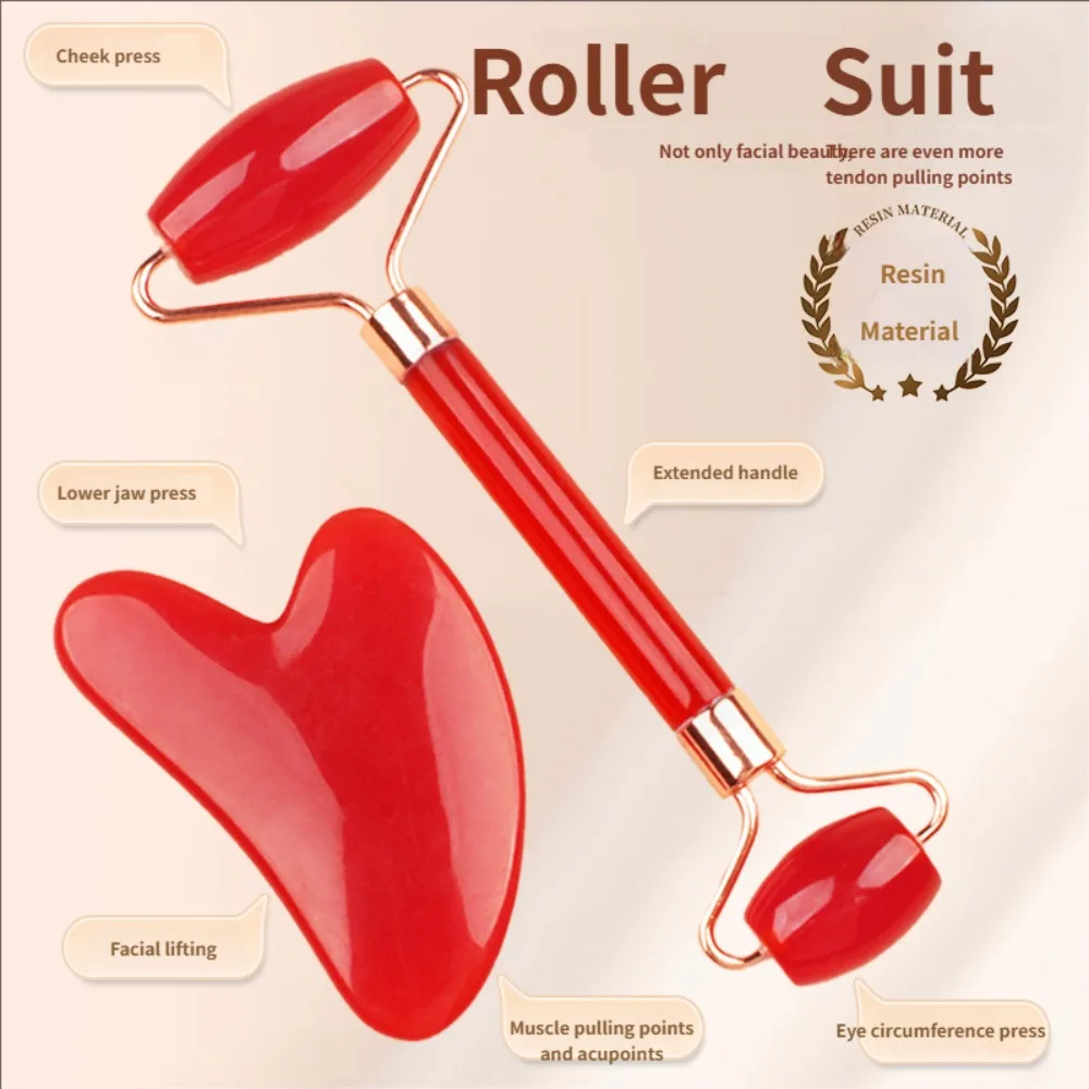 

2pcs Double-end Gua Sha Massage Roller Neck Face Board Facial Skin Lifting Scraper Anti-Wrinkle Beeswax Stone Scraping Massager