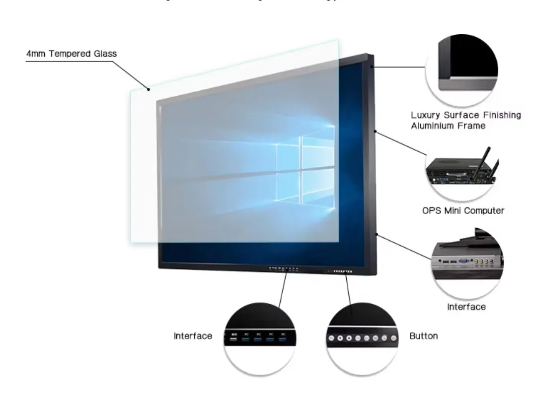 Hot Sales 65-Inch 4K Interactive Digital Display Glass Screen Board with Conference Panel Whiteboard Feature