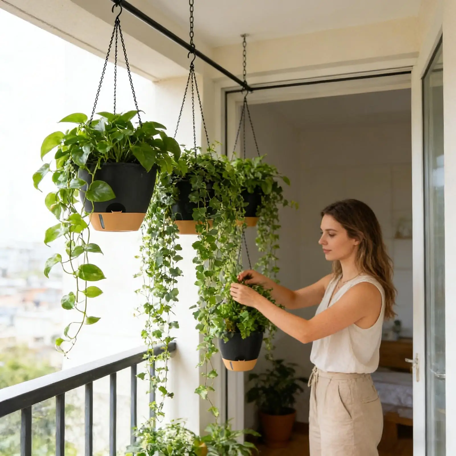 2 Pieces outdoor hanger planter Plant Hanger Self-Watering Planter with Reservoir Basket for Garden for Indoor Home Wall Window