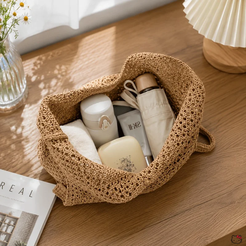 Damen-Tragetasche mit großem Fassungsvermögen – leichte und atmungsaktive Schultertasche, geeignet für Strand, Reisen, Einkaufen und den täglichen Gebrauch, offene Freizeithandtasche, einfach zu tragen, ideal für den Arbeitsweg. – Detail 6