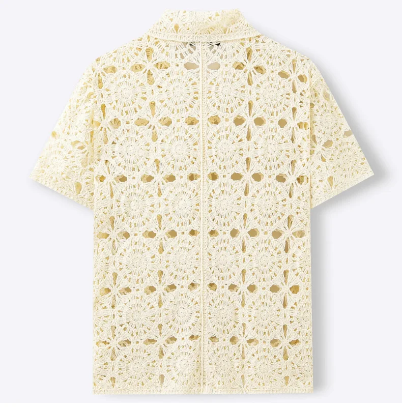 Sommer Neue Herren Luxus Ajour-Poloshirts Modische Party-Strickjacken Kurzarm-Jacquardhemden Lässige Urlaubs-Cardigans für Männer – Detail 5