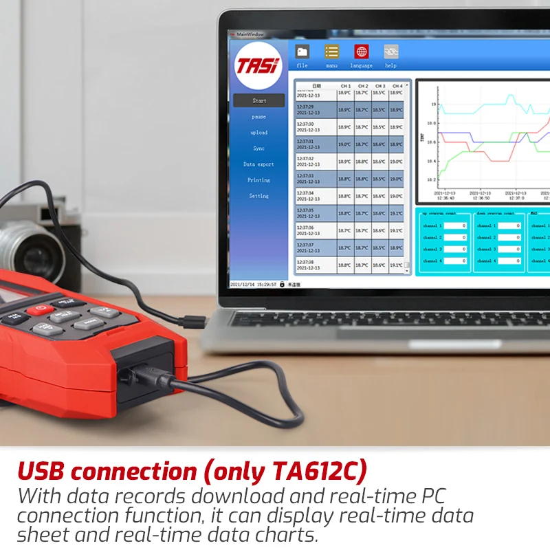 Digital K/J Thermometer -200 ~ 1372 Degree Data Hold USB Connection Limit Alarm ADJ Temperature Compensation Environment Tester