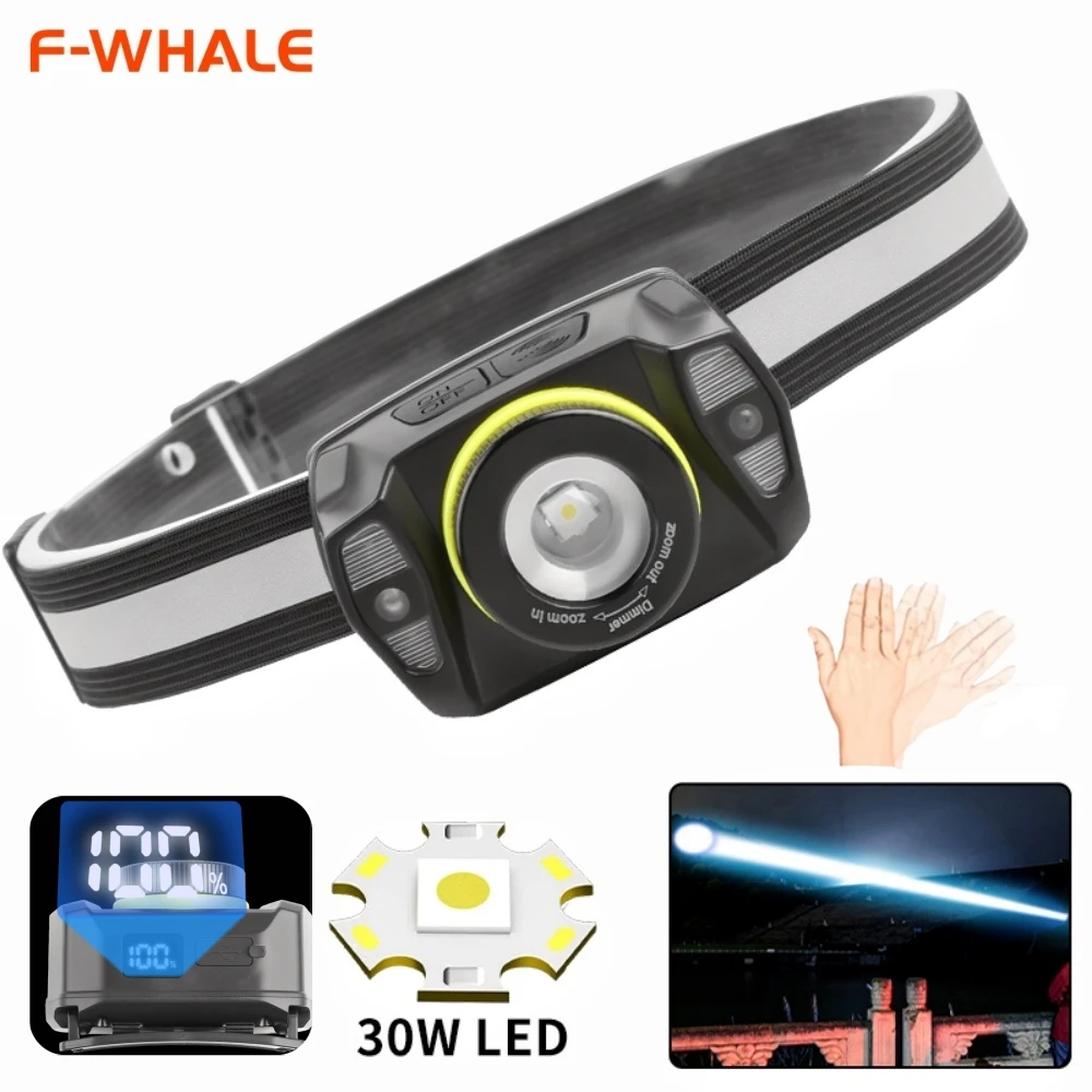 White Laser Headlamp LED Sensor Strong Light Headlight Mini USB Rechargeable Zoom Head Light Portable Camping Search Light