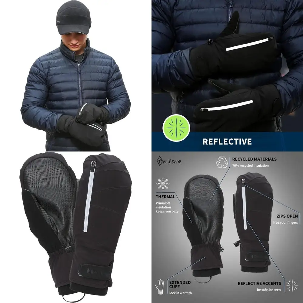 

Мужские рукавицы-трансформеры TrailHeads на молнии | зимние варежки для бега | терморукавицы для холодной погоды - черные