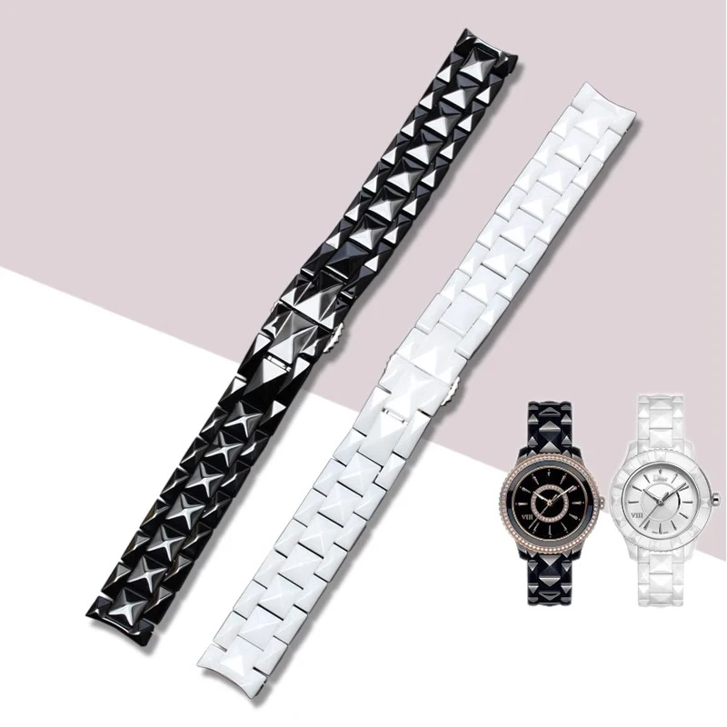 High Quality Ceramic Watch Strap For Dior VIII Series Watchband Black and White Convex Mouth Type Arc Mouth Type 17mm 15mm