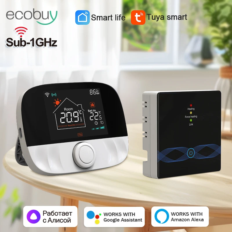 

Tuya умный дом Wi-Fi термостат для котла беспроводной Wi-Fi контроллер отопления газовый регулятор температуры с питанием от батареи Alexa Google