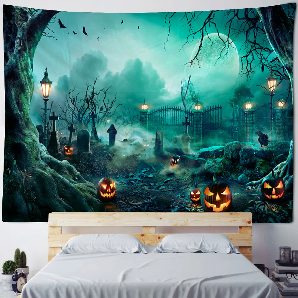 Skull Halloween tapestry children's room, home decoration, horror wall, party, room background, castle, pumpkin lantern