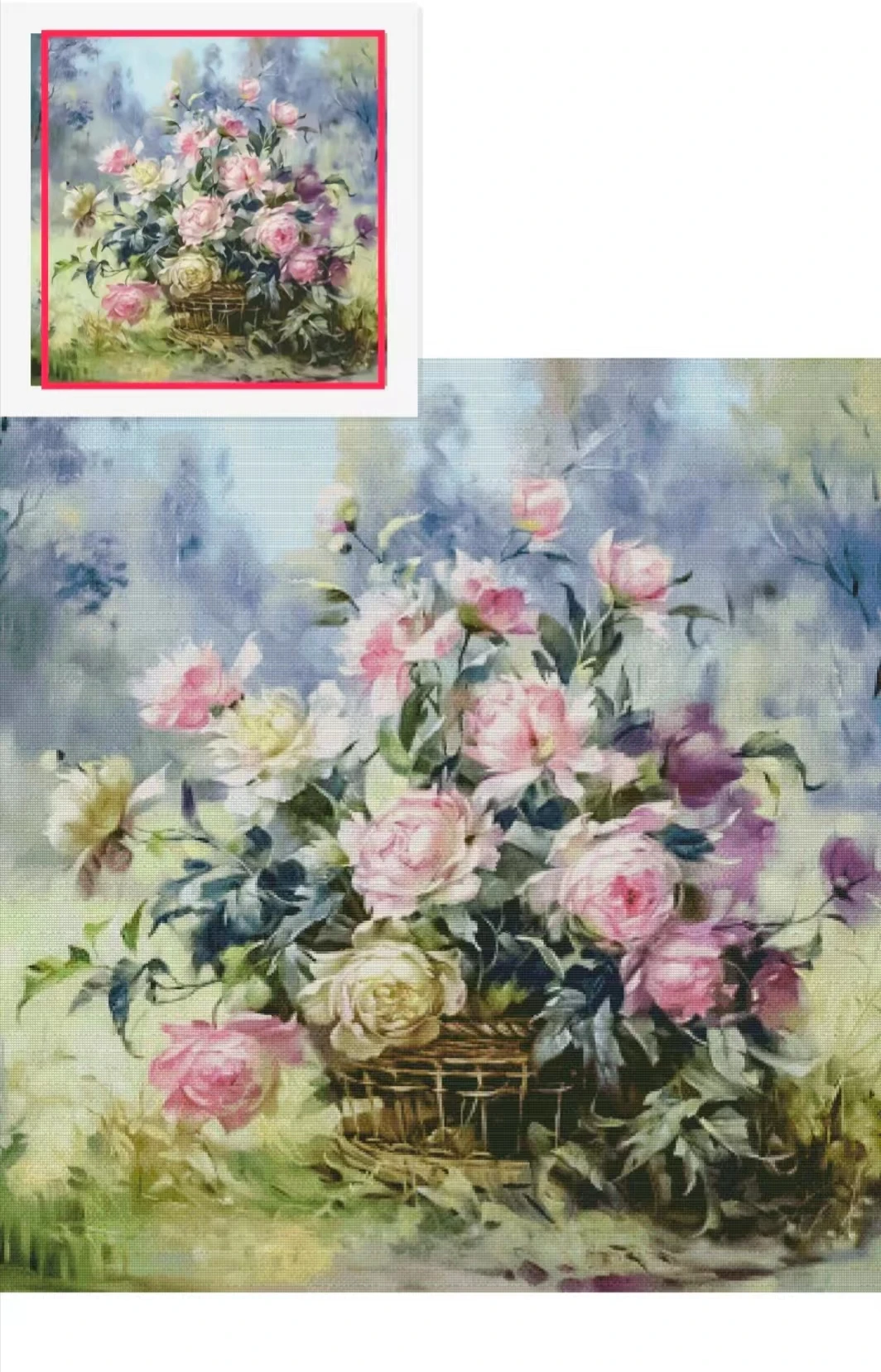 Pink Rose Basket Flower 18CT 16CT 14CT Unprinted Top Quality Cross Stitch Kits Embroidery Art DIY Handmade Needlework Home Decor