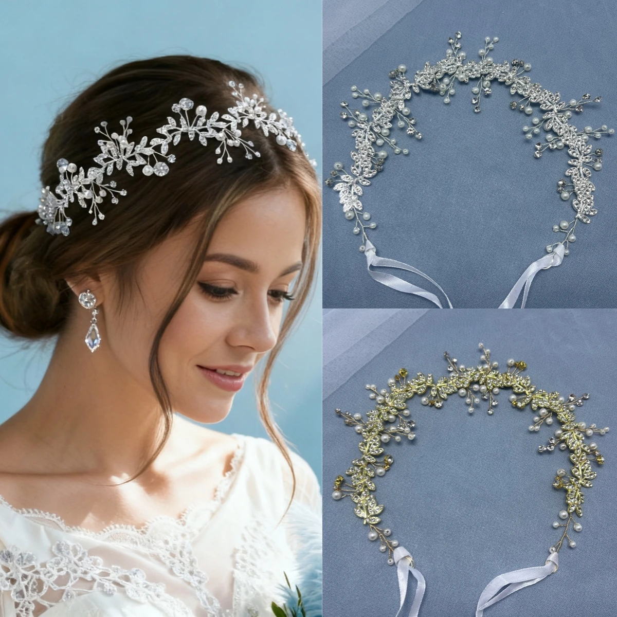 Handmade Fashion Rhinestone Hair Vine Headband Pearl Hairband Tiara Bridal Wedding Hair Accessories Jewelry Hair Vine Headband