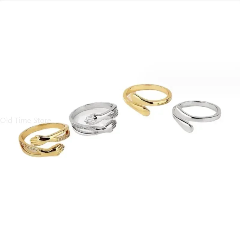 Nuevos Anillos de abrazo para mujer, anillo ajustable de acero inoxidable geométrico para parejas, joyería estética de boda y Navidad, Anillos de regalo