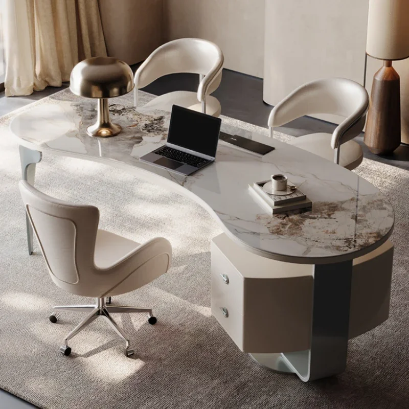 Modern Minimalist Office Desk Curved Italian Style Home Small Apartment Designer Computer Desk Stainless Steel Indoor Furniture