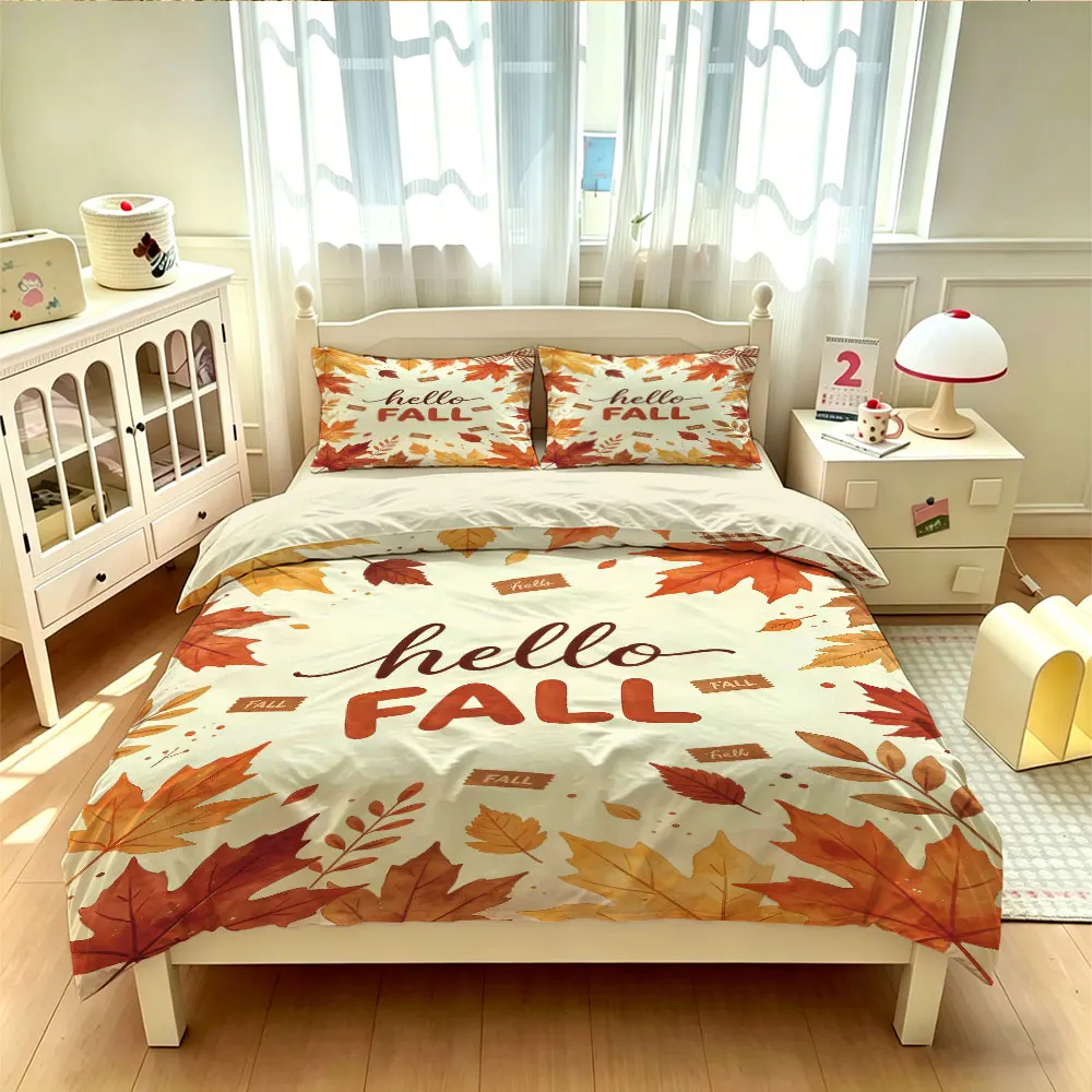 3pcs 90g polyester Hello FALL watercolor maple leaf pattern decorative paintings soft comfortable home decoration