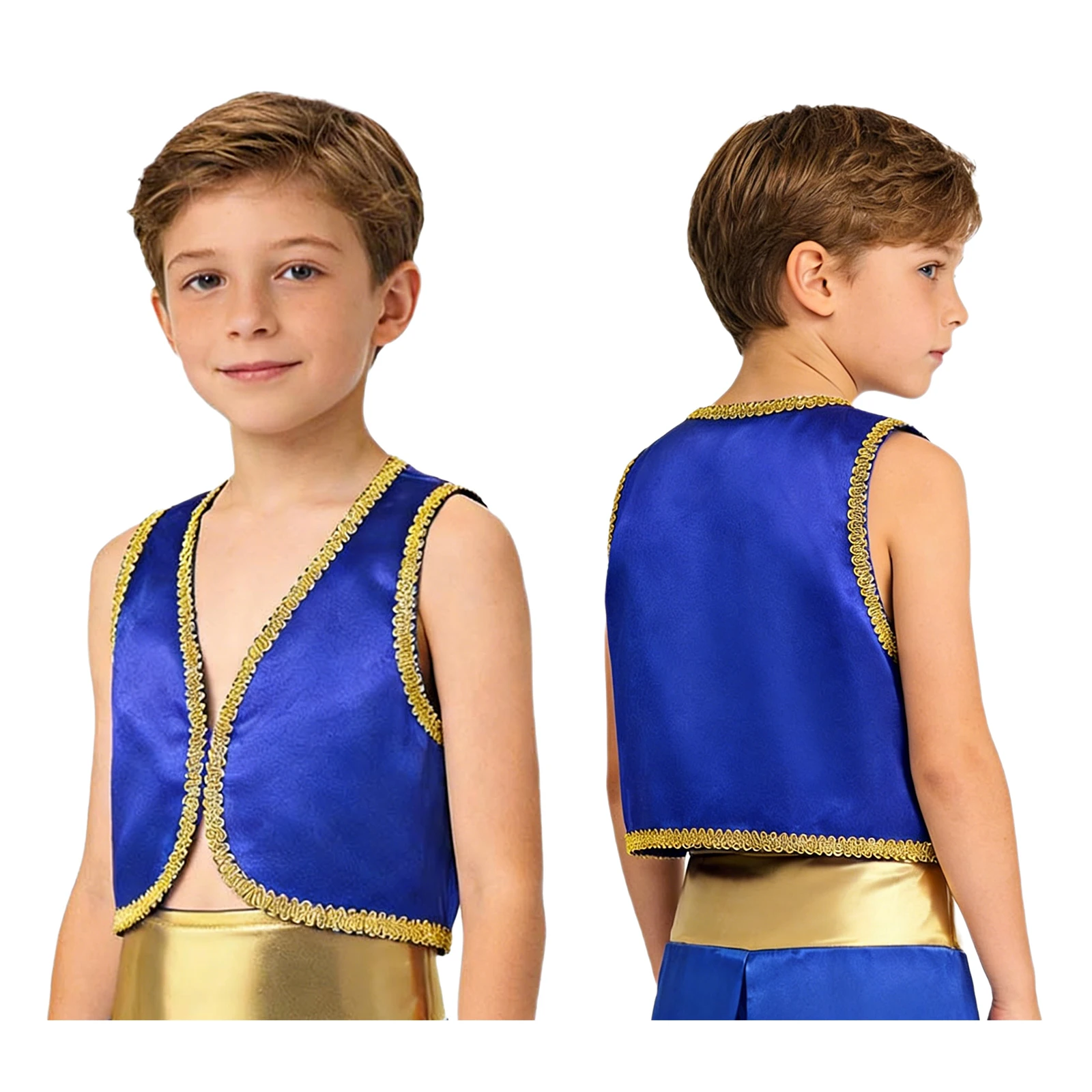 Teen Boys Arabian Prince Vest Open Front Satin Waistcoat Halloween Theme Party Masquerade Fairy Tale Characters Cosplay Costume