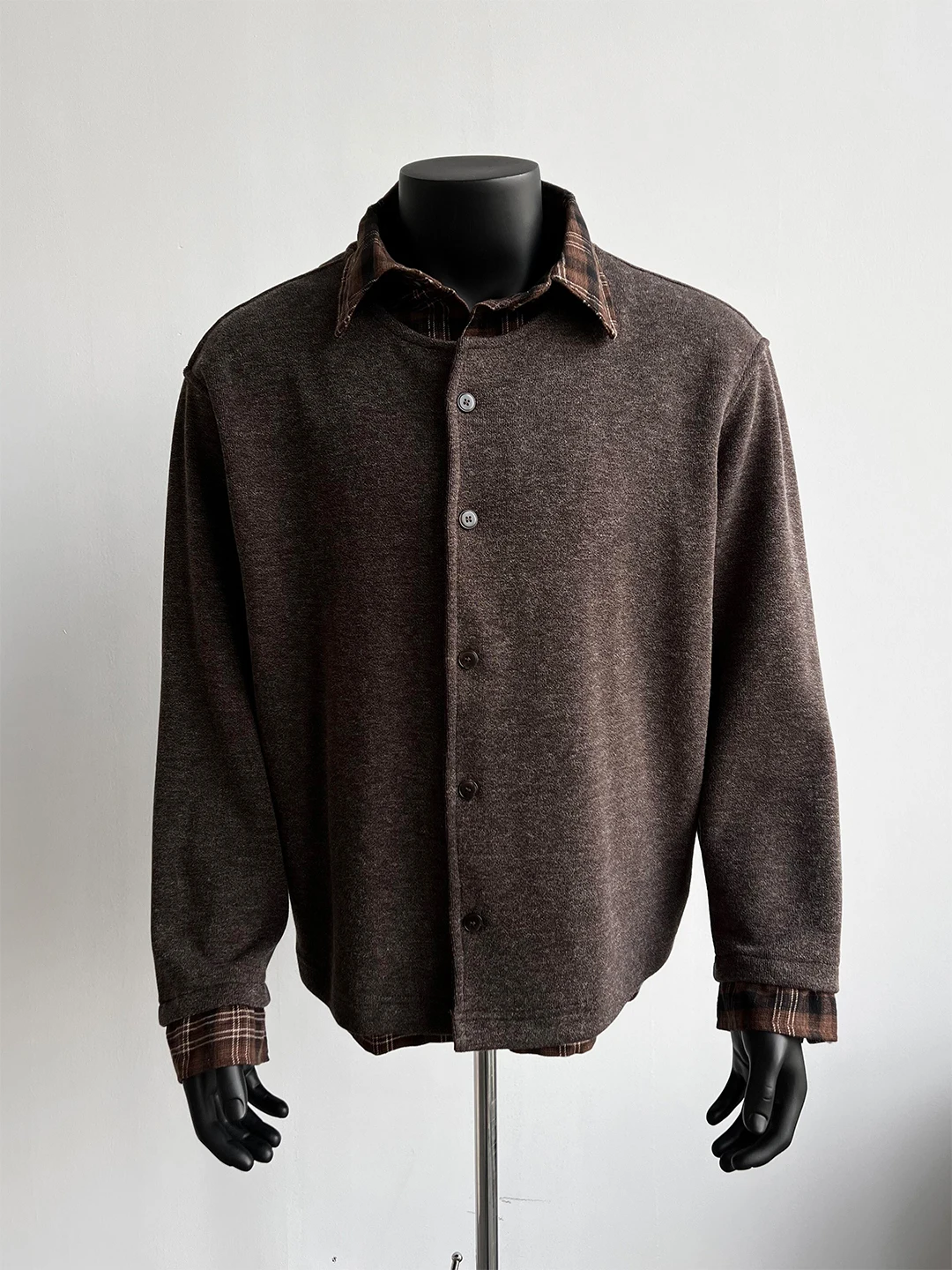 

Мужской осенне-зимний вязаный кардиган Ce Brown Plaid с эффектом двухслойности, имитация двух предметов, высококачественный, с длинными рукавами