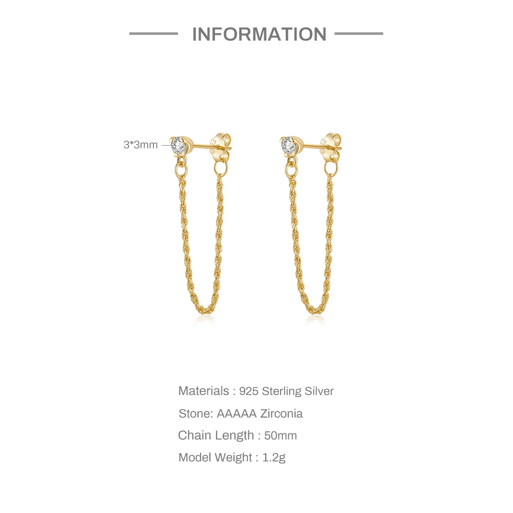 European and American Fashion Straight Hanging Earring 925 Sterling Silver Single Zircon Chain Tassel Earrings Jewerly
