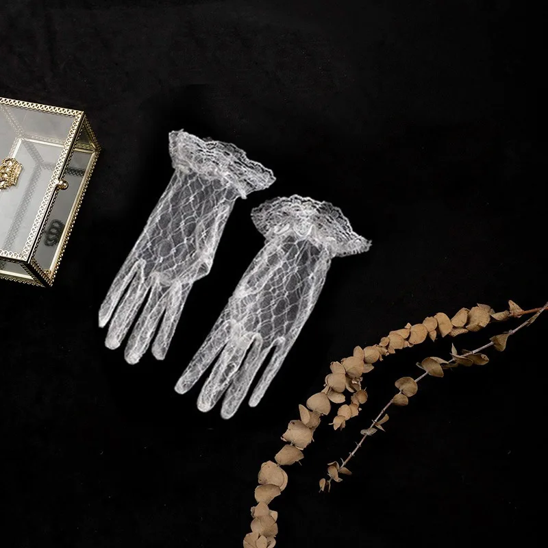 أداء مطاطا فستان قصير اكسسوارات مأدبة الخريف الزفاف قفازات برباط قفازات رقيقة قفازات شبكية الزفاف #4