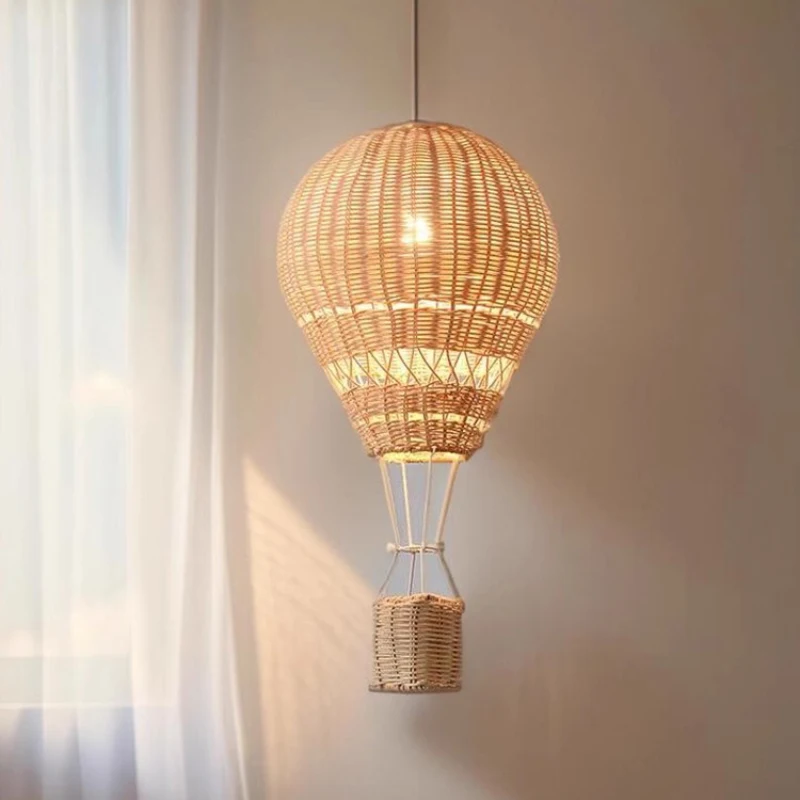 Hot Air Balloon Chandelier LED Children's Room Rattan Craft Handmade Lamp Baby Nursery Boy Girl Home Decoration Bedroom Lighting