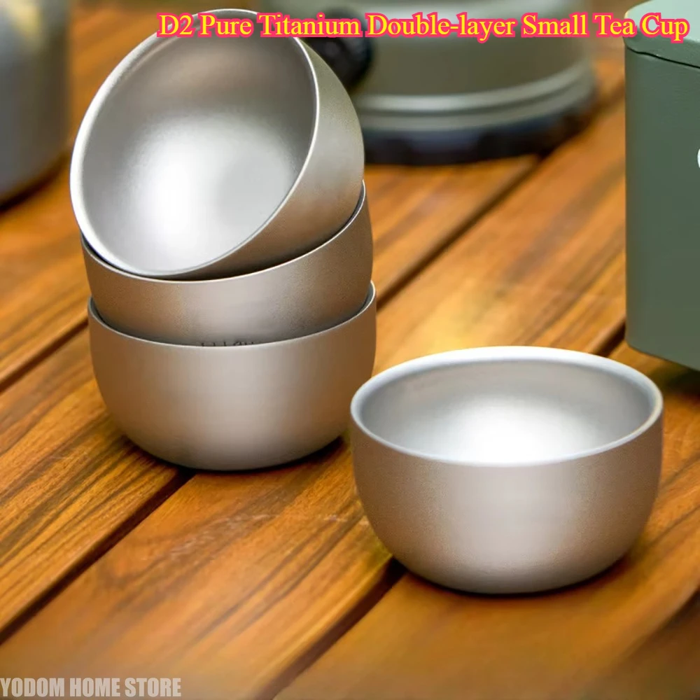 D2 Pure Titanium Double-layer Small Tea Cup - Coffee for Outdoor Camping Tableware Set Brewing 50ML