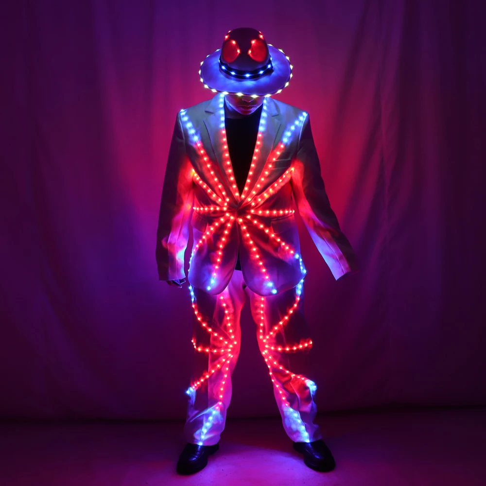 Full Color LED Suit Costumes Clothes  Lights Luminous Stage Dance Performance Show Dress Growing Light Up Armor for Night Club