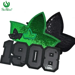 Custom Sequined Sorority AKA Ivy Leaf Shield, Green&Black Soror Sequins Number 1908 Embroidered Iron Patch for Jacket ,Shirt