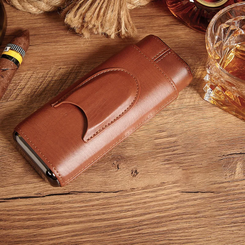 Creative Cigar Hudimor Box Portable Leather Case Cedar Wood Accessories Cigaratte Tool Cigar Travel Humidor  Cool Gadgets