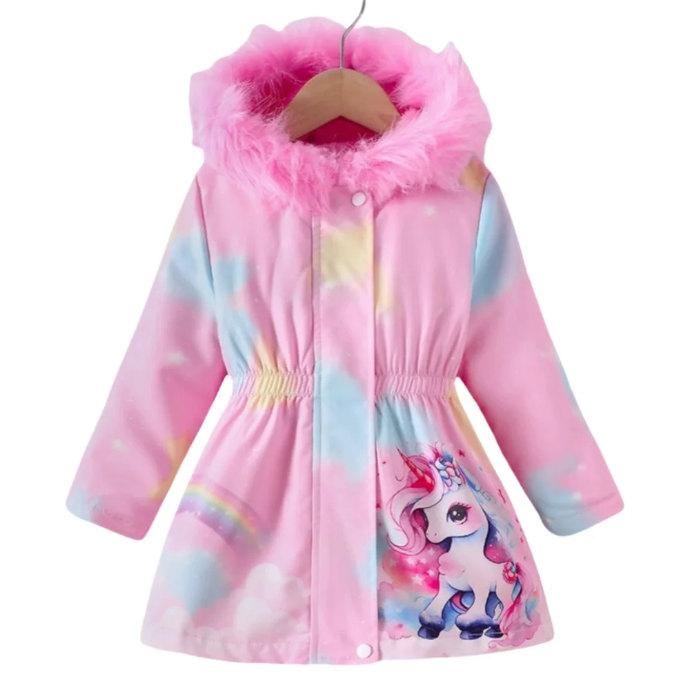 2025 1pc Baby Girls Pink Hooded Winter Jacket &Coats With Zipper Children Clothing Kids Girls Clothes For 2 3 4 5 6 7 Years
