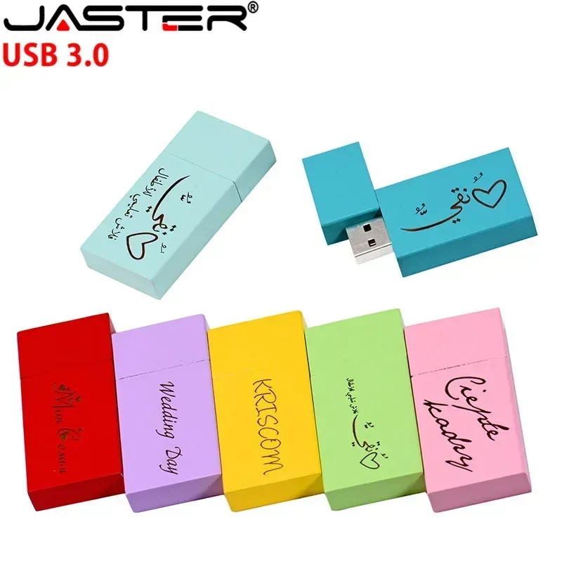 JASTER USB 3.0 LOGO Personality Wooden Colorful Block USB Flash Drive Creative Gift Pendrive 8GB 16GB 32GB 64G Wood Memory Stick