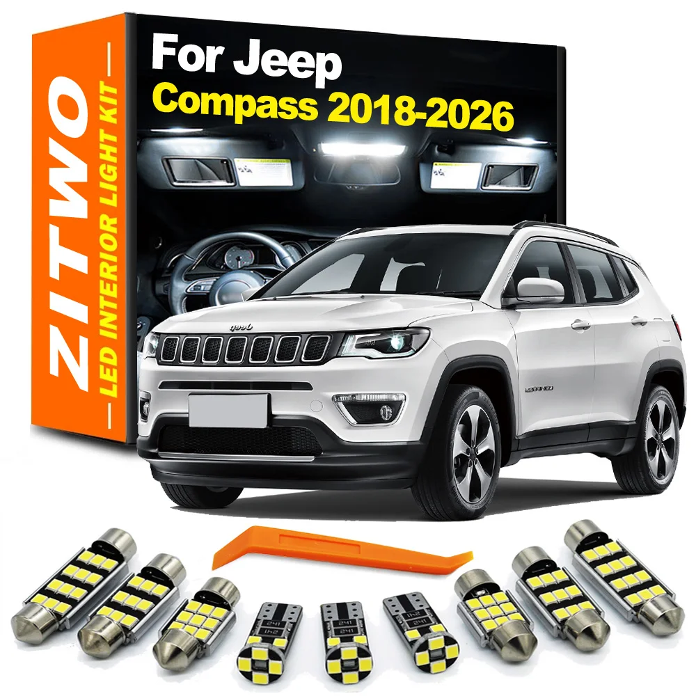14Pcs Canbus Car LED Bulb For Jeep Compass 2018 2019 2020 2021 2022 2023 2024 2025 2026 Interior Dome Map Sun Visor Light Kit