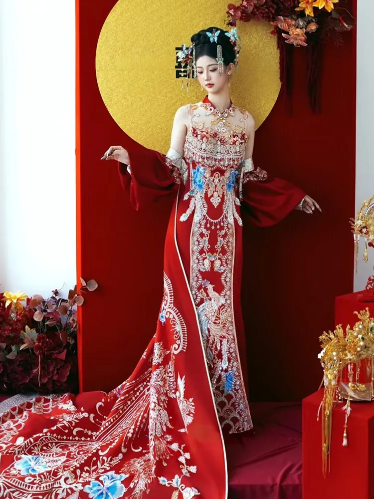 New Chinese-style wedding dress heavy embroidery gown and for women