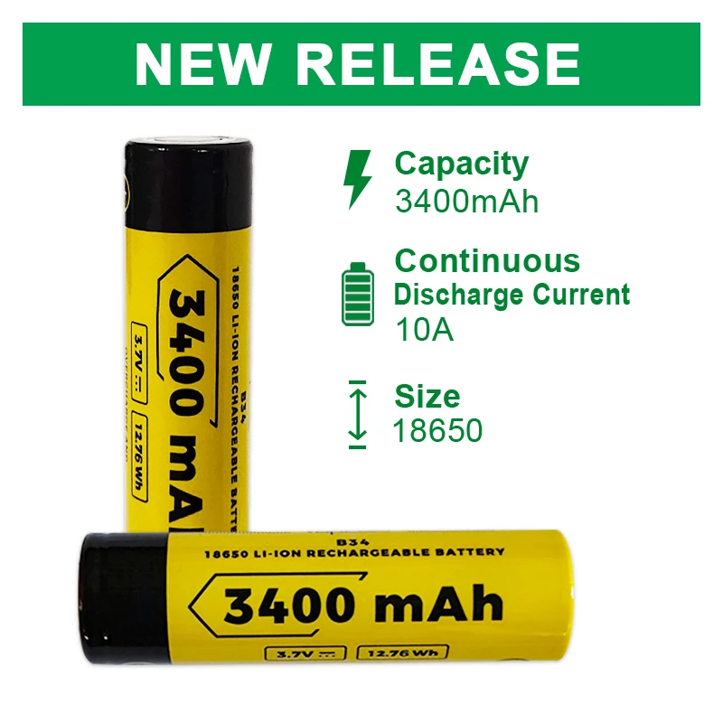 Bateria recarregável Vapcell-Li-ion para Pack, B34, 3400mAh, 10A, 18650, alta qualidade, bom desempenho de energia, 1-10Pcs, 18650