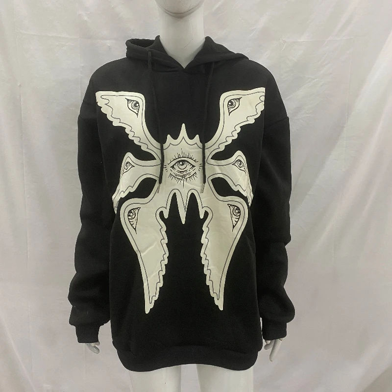 Y2K American Collage Devil Eye Pattern Print Trendy Design personalizzato Pullover ampio per il tempo libero Felpa con cappuccio da donna da uomo