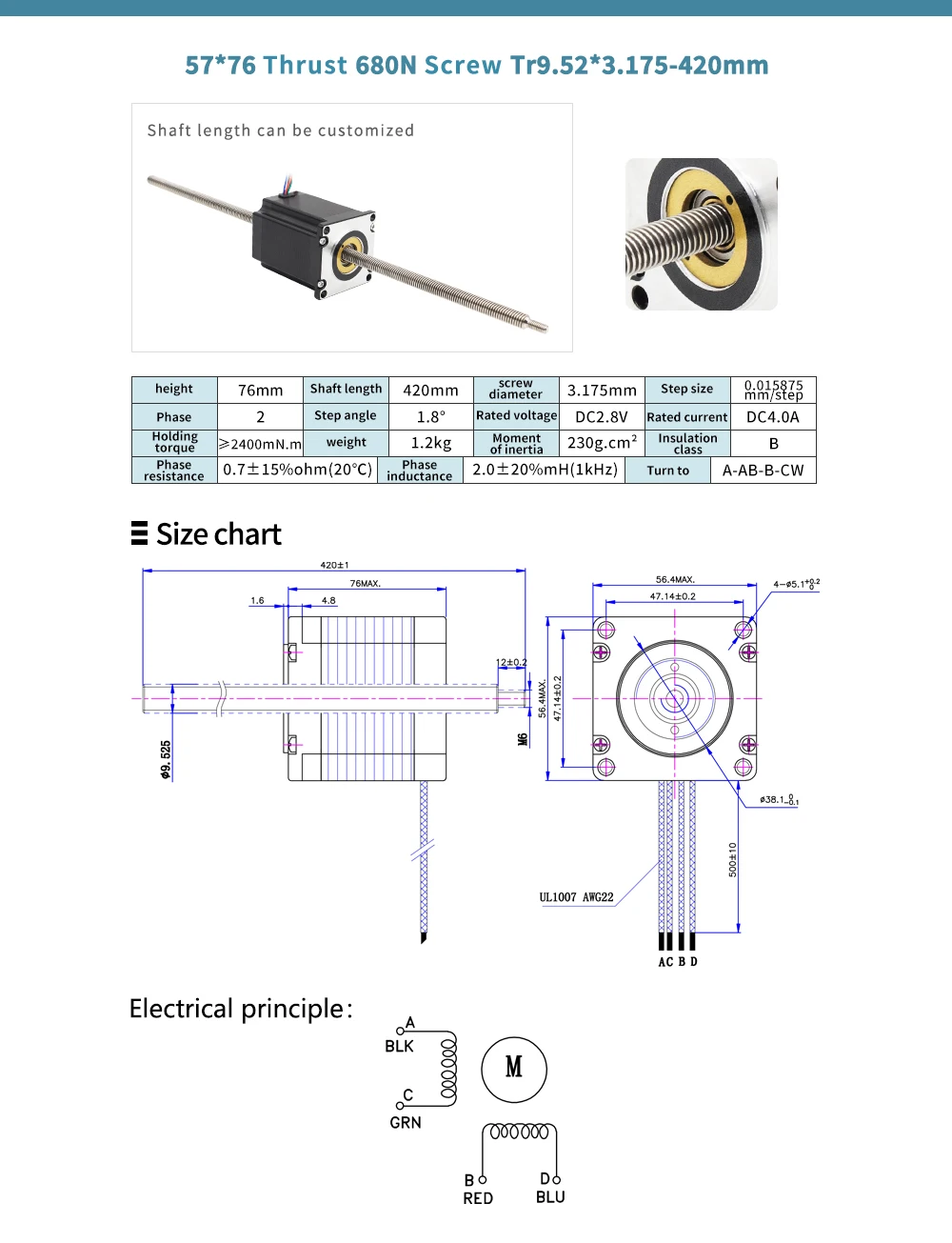 UMOT 57*76mm 2,4 Nm Tr9,52*3,18/Tr10*10 Nema23 Leitspindel Nicht-Captive Linear Schrittmotor Linear Antrieb für Medizinische Geräte – Detail 4