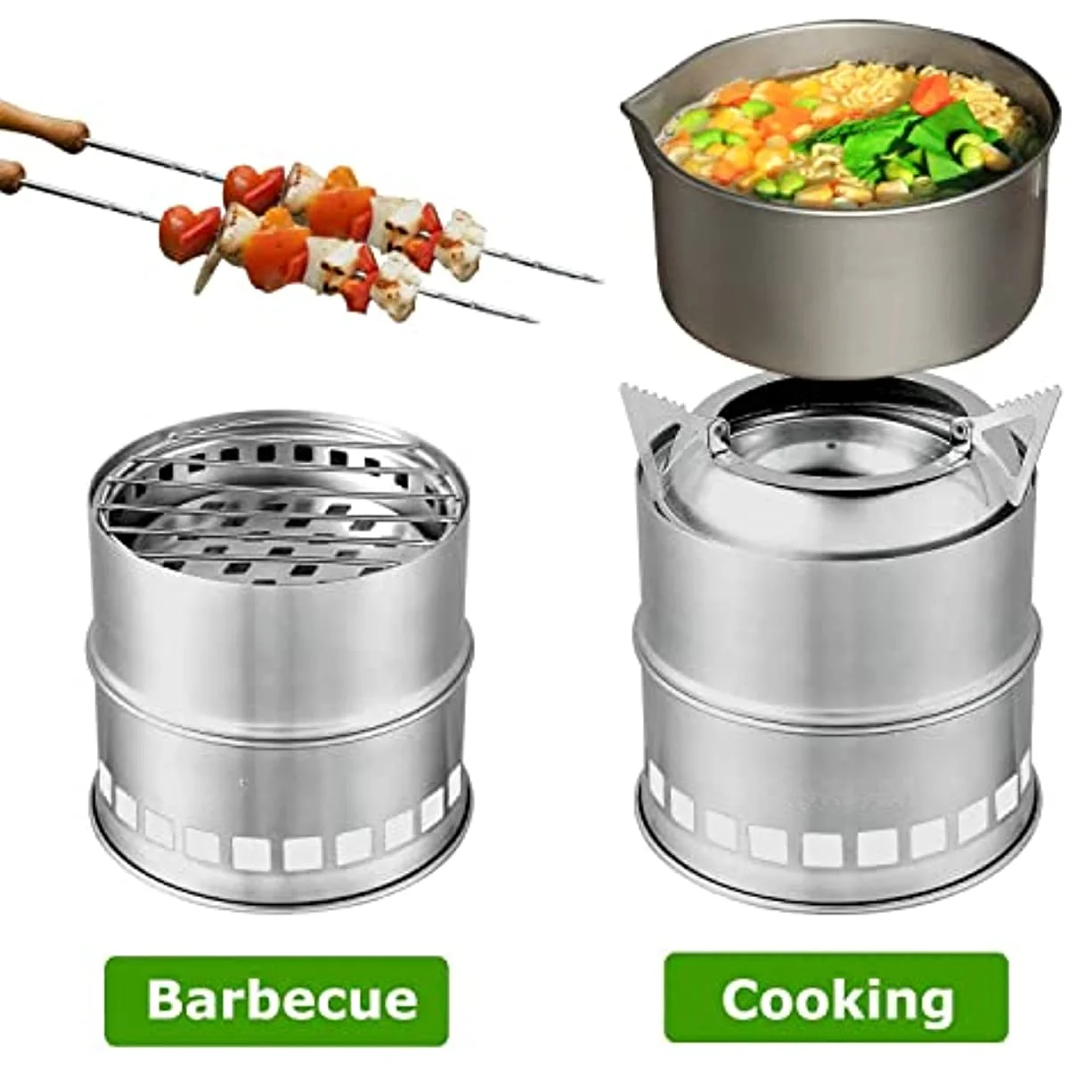 Estufa portátil de acero inoxidable para acampar, Mini quemador de madera para Picnic, barbacoa, mochilero, campamento de supervivencia, senderismo con rejilla de parrilla