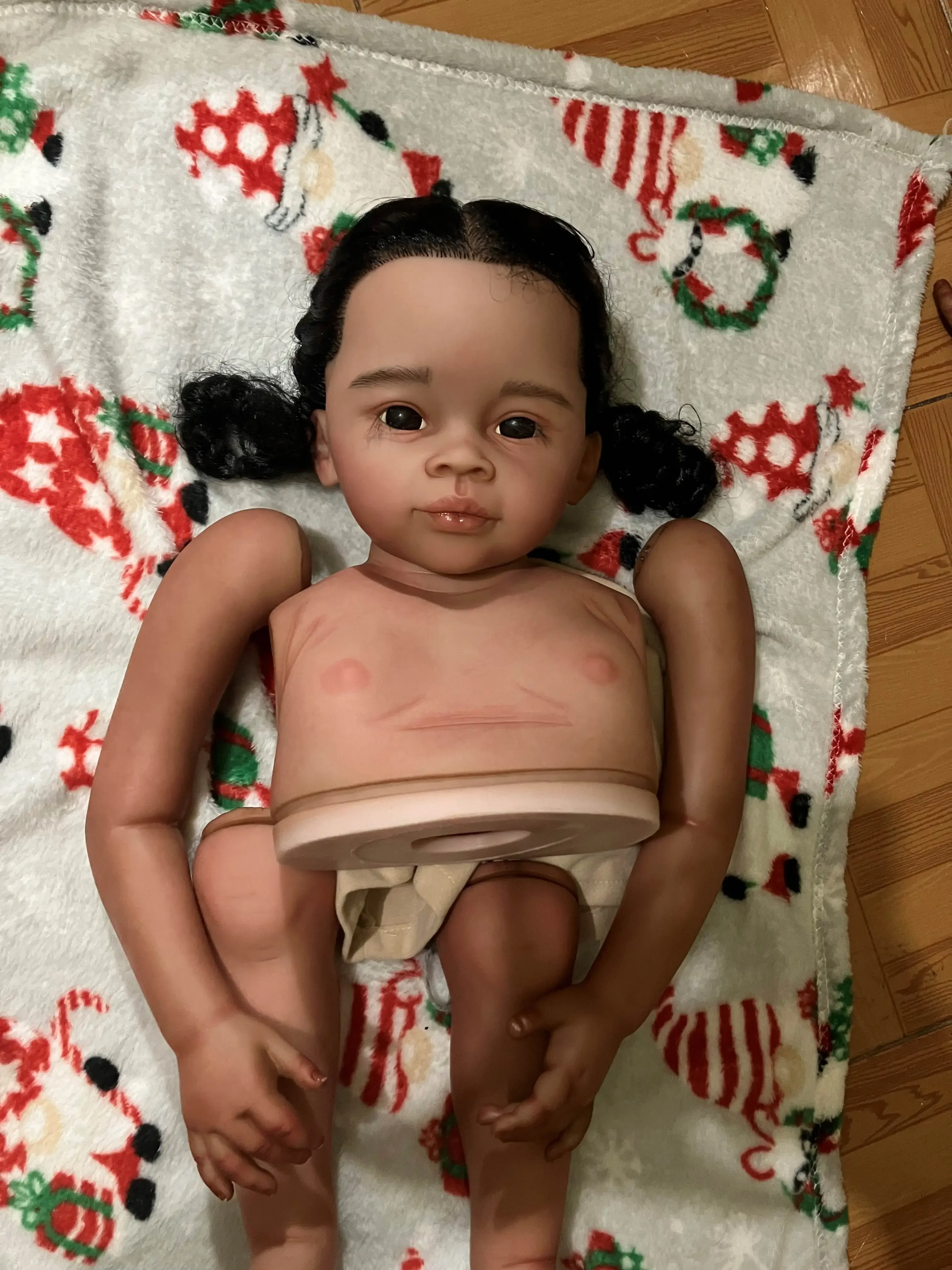 EGO Customized Limited Supply 30inch Reborn Baby Meili Hand-Rooted Hair African Girl Painted Kit DIY Part With Cloth Body