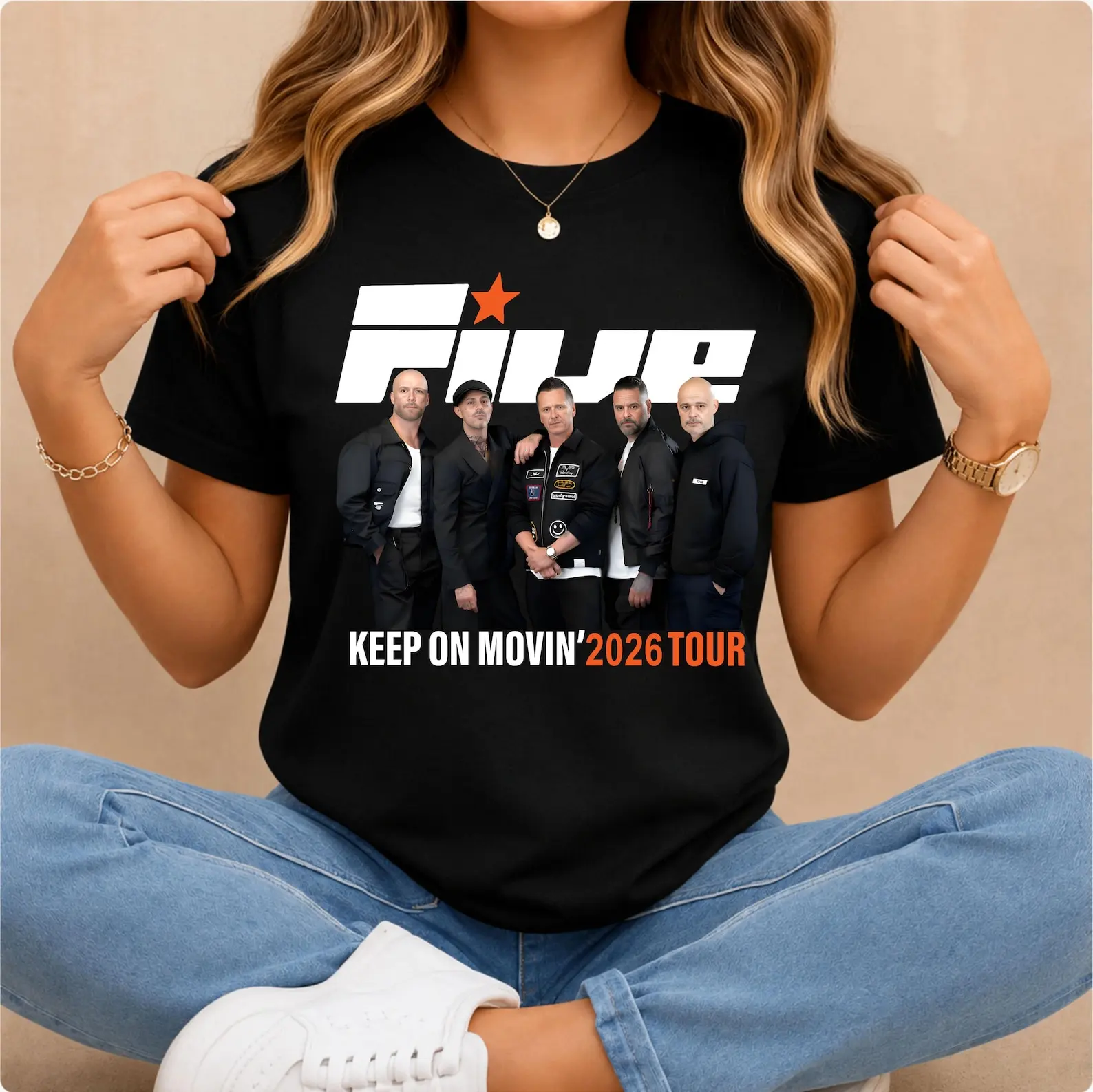 Vintage Five Band Keep On Movin' 2026 Tour Double Sided Graphic T Shirt Unisex Cotton Short Sleeve Concert Music Fan Casual Tee