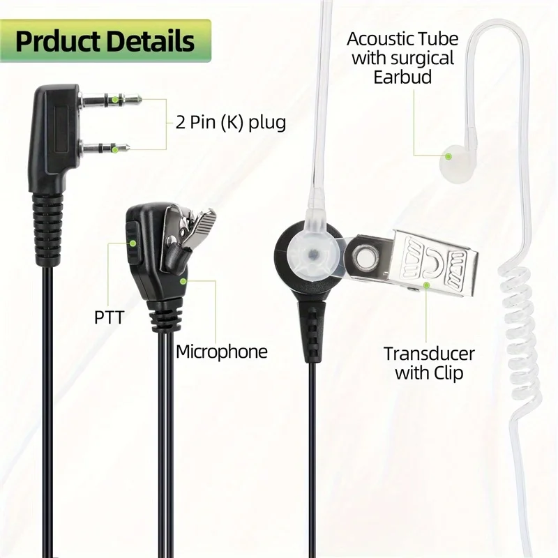ไมโครโฟนแบบครอบหู BAOFENG แบบ 2 ขา 4 ชิ้น รองรับการใช้งานกับวิทยุทั่วไป เช่น 5RM/K5 Plus/BF-888S/UV-5R